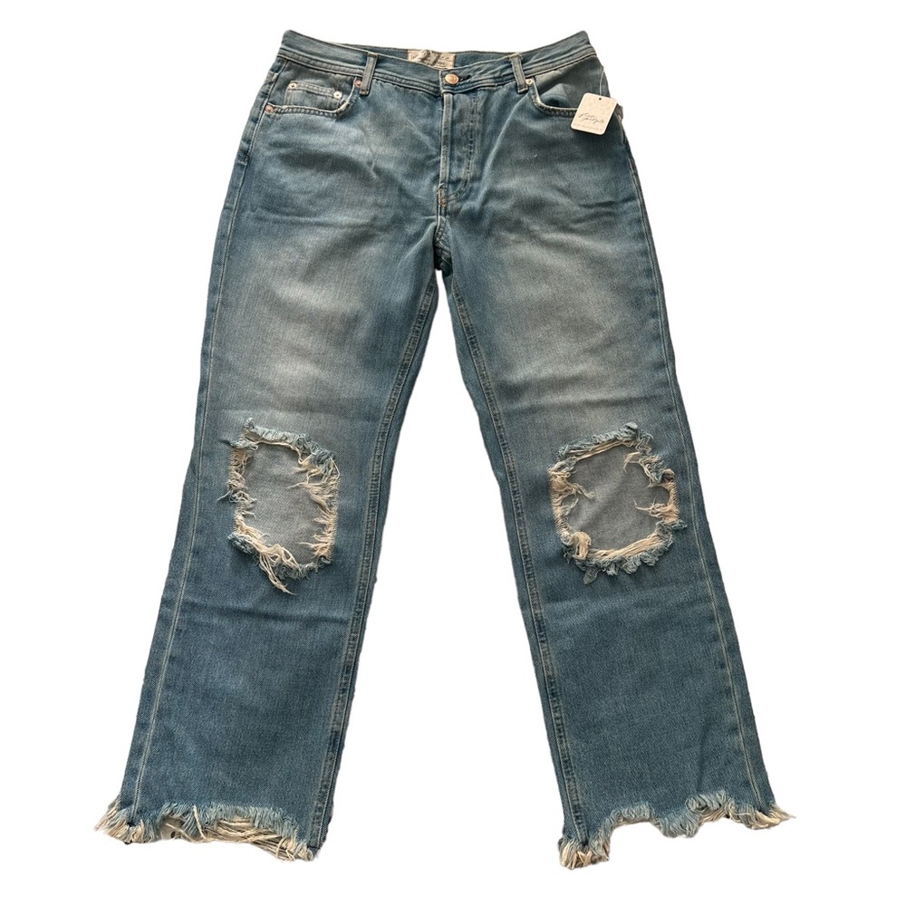 NWT FP Mid-Rise Straight Ripped Distressed Denim Jeans | Light Denim | Size 27